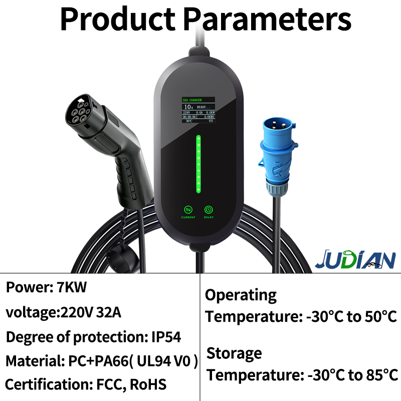 7KW Portable Electric Vehicle  - Portable Ev Charger 32A Type 2 Cee Plug 评论和价格